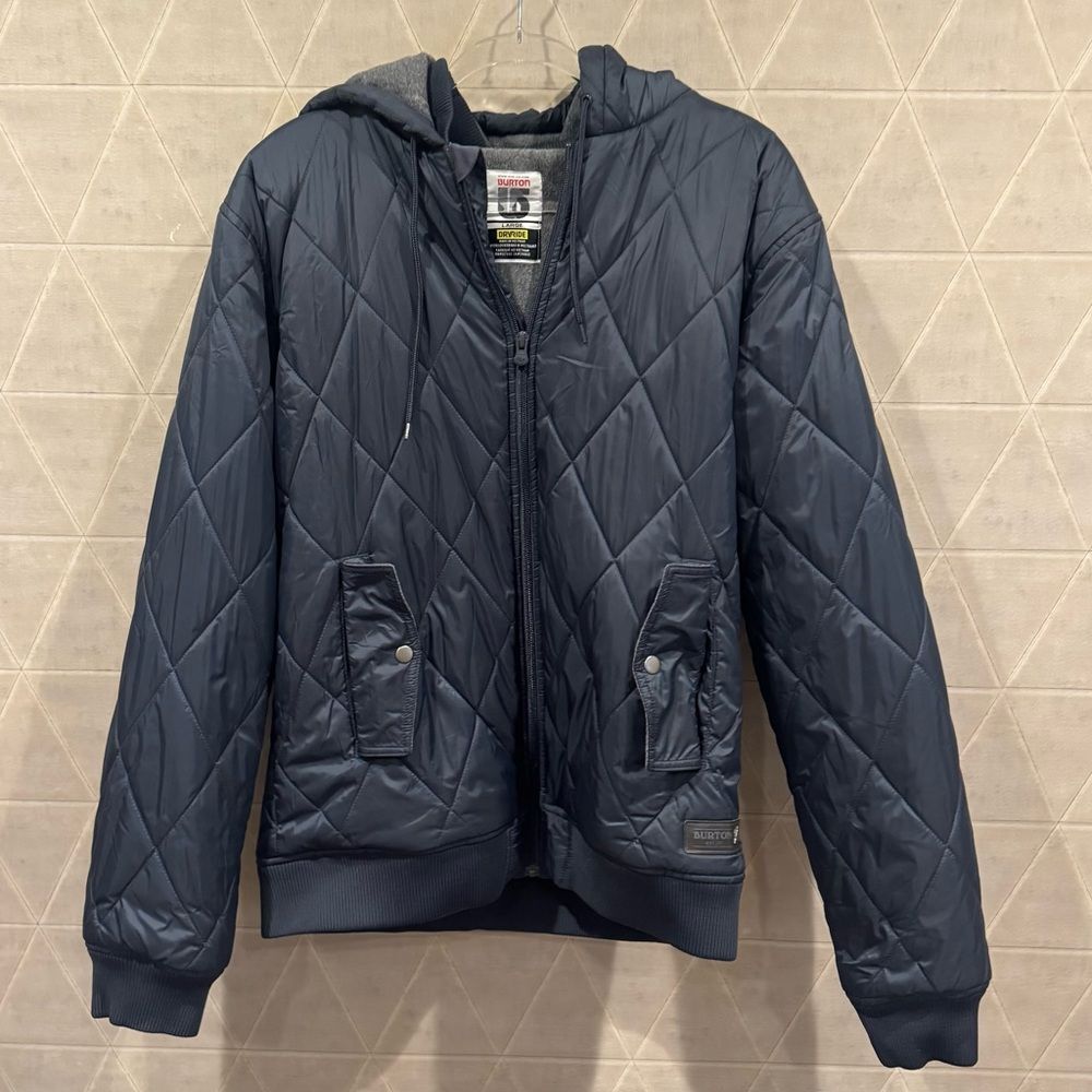 burton dryride quilted hooded gray jacket